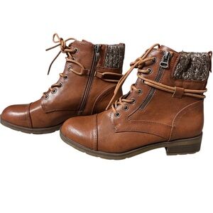 Limelight Brown Lace-Up Boots with Knit Detail